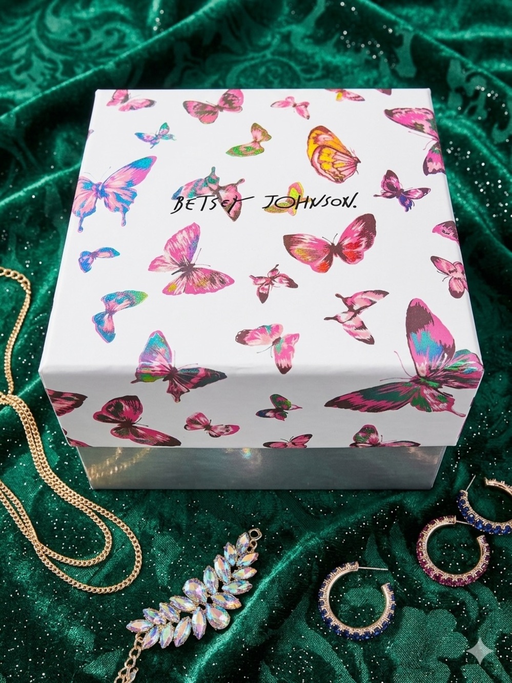 Betsey Johnson Gold-tone Butterfly Necklace & Pink Accent Studs - Picture 3 of 3